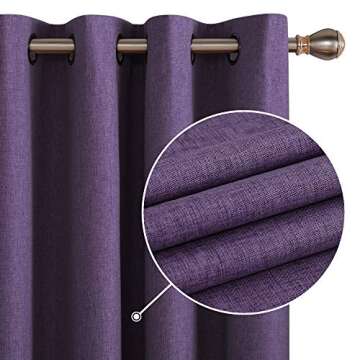 Deconovo Linen 100% Blackout Grommet Curtains for Bedroom and Living Room,Purple Grape,52x63 inches,2 Panels