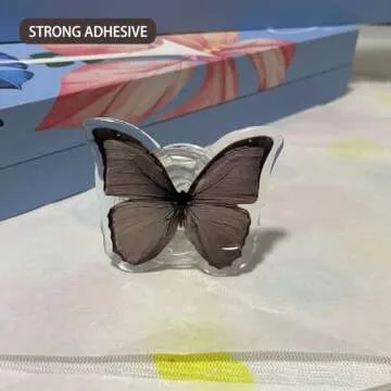 Butterfly Phone Grip, Nature Black Stand, Cute Cell Holder, Mobile with Transparent Base, Resin Folding, Elastic Phone Decoration, Swallowtail Butterfly, for Kickstand Universal Compatible