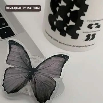 Butterfly Phone Grip, Nature Black Stand, Cute Cell Holder, Mobile with Transparent Base, Resin Folding, Elastic Phone Decoration, Swallowtail Butterfly, for Kickstand Universal Compatible