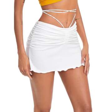 Milumia Women's Sexy Club Drawstring Tight Ruched Bodycon Mini Skirt Y2k Mini Skort White Small