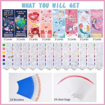 Valentines Day Gifts for Kids 24 Pack Valentines Day Cards with Watercolor Coloring Books for Boys Girls Watercolor Painting Book for Toddlers Valentine School Exchange Gift Classroom Party Favors