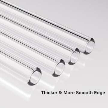 YUTRENN Reusable Glass Straws 8 Colorful Heart-Shaped Bent Straws with Cleaning Brushes, 8"x 0.3" Thick Clear Drinking Straw Set High Borosilicate Glass Drinking Straw for Tumblers 10 Pack Gift Wrap