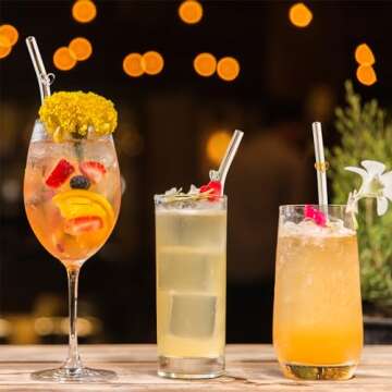 YUTRENN Reusable Glass Straws 8 Colorful Heart-Shaped Bent Straws with Cleaning Brushes, 8"x 0.3" Thick Clear Drinking Straw Set High Borosilicate Glass Drinking Straw for Tumblers 10 Pack Gift Wrap