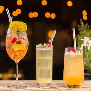 YUTRENN Reusable Glass Straws 8 Colorful Heart-Shaped Bent Straws with Cleaning Brushes, 8"x 0.3" Thick Clear Drinking Straw Set High Borosilicate Glass Drinking Straw for Tumblers 10 Pack Gift Wrap