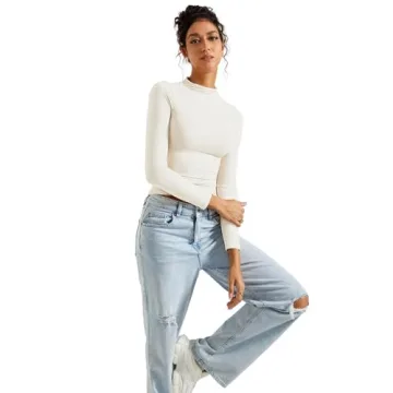 SUUKSESS Women Mock Turtle Neck Long Sleeve Fitted Top