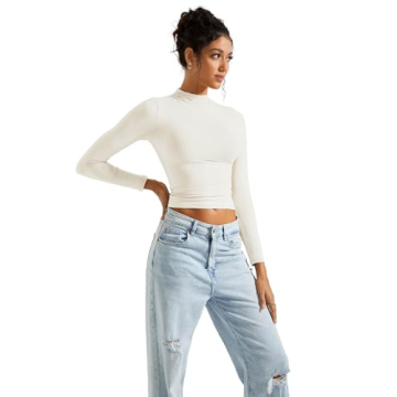 SUUKSESS Women Mock Turtle Neck Long Sleeve Fitted Top