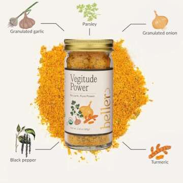 Beller Nutrition Vegitude Power | 1.4 oz | Organic Onion Powder & Garlic Powder No Salt Seasoning Spice Blend with Tumeric & Parsley | All-In-One Seasonings and Spices for Cooking Complete Seasoning