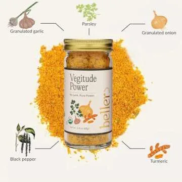 Beller Nutrition Vegitude Power | 1.4 oz | Organic Onion Powder & Garlic Powder No Salt Seasoning Spice Blend with Tumeric & Parsley | All-In-One Seasonings and Spices for Cooking Complete Seasoning