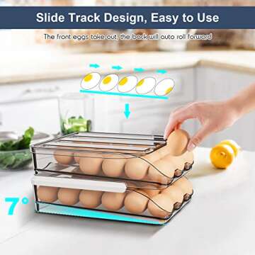 Lenwi Large Capacity Egg Holder for Refrigerator with 48 date labels,Egg Fresh Storage Box Automatic Rolling with Lid,36 Eggs Storage Container for Fridge Stackable,for Farm Household (2 Layers)