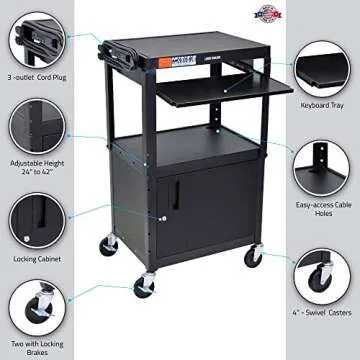 LUXOR A/V Cart - Adjustable Steel with Security Cabinet