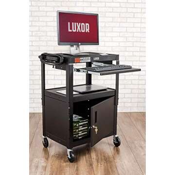LUXOR A/V Cart - Adjustable Steel with Security Cabinet