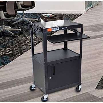 LUXOR A/V Cart - Adjustable Steel with Security Cabinet