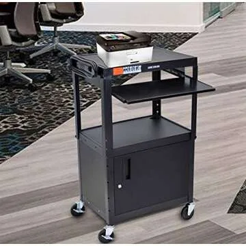 LUXOR A/V Cart - Adjustable Steel with Security Cabinet