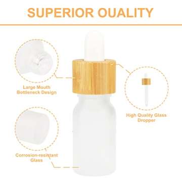 4 Pack Frosted Glass Dropper Bottles,Essential Oil Bottles With Eye Dropper And Bamboo Lids Perfume Sample Vials Essence Liquid Cosmetic Containers (10ml/0.3oz)