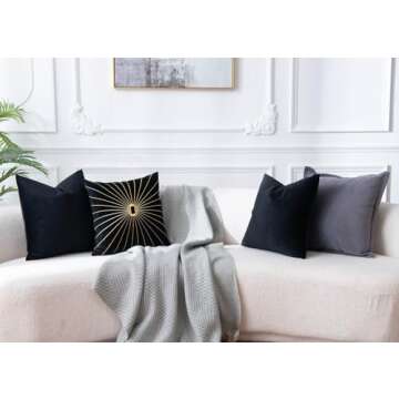 JUSPURBET Black Euro Velvet Throw Pillow Covers 26x26 inch Set of 2 for Living Room Couch Sofa Bedroom Decorative Square Solid Soft Cushion Cases with Invisible Zipper