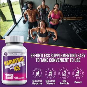 ProCare Health Bariatric Multivitamin with Iron 45mg (90 Easy to Swallow Capsules) - Post Op Bariatric Vitamins for Gastric Bypass Pills for Sleeve Patients, Sustain Recovery & Energy (3 Month Supply)