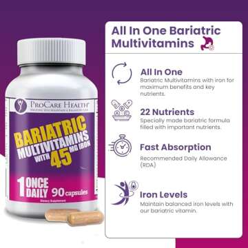 ProCare Health Bariatric Multivitamin with Iron 45mg (90 Easy to Swallow Capsules) - Post Op Bariatric Vitamins for Gastric Bypass Pills for Sleeve Patients, Sustain Recovery & Energy (3 Month Supply)