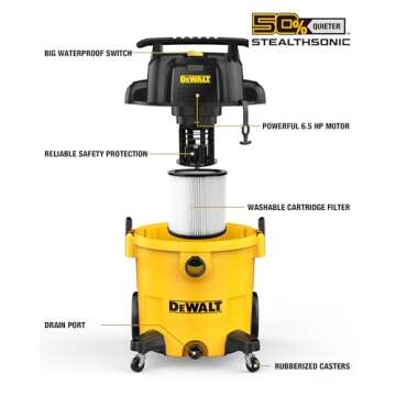 DEWALT 9 Gallon STEALTHSONIC Ultra Quiet Poly Shop Vacuum Wet/Dry, DXV09P-QTA Noise Reduction Vac fo...