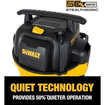 DEWALT 9 Gallon STEALTHSONIC Ultra Quiet Poly Shop Vacuum Wet/Dry, DXV09P-QTA Noise Reduction Vac for Shop, Heavy Duty Shop Vacuum for Jobsite/Workshop, Reduce Motor Noise, Yellow