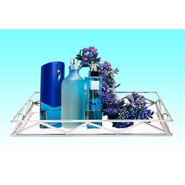 Elegant Rectangular Mirror Vanity Tray, Chrome Perfume Tray with Side Rails - Ideal for Makeup, Jewelry and Bathroom Counter - Rectangular Mirrored Tray - Makes A Great Gift - 20" x 10"