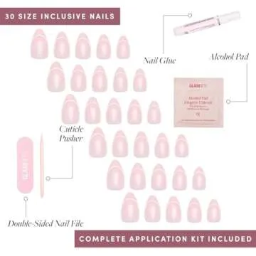 Glamnetic Press On Nails - Heavenly | Semi-Transparent Neutral Nude Trendy French Tip Short Almond Fake Nails, Reusable | 15 Sizes - 30 Nail Kit