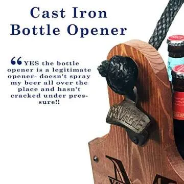Personalized Wood Beer Caddy with Bottle Opener and Magnetic Bottle Cap Catcher. Handmade Rustic Wooden Six Pack Tote/Carrier - Boxed Split Monogram with Est. Date