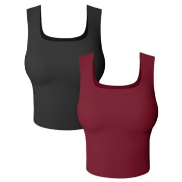 Stylish HYZ Women’s Ribbed Sleeveless Crop Tops in Black & Wine Red
