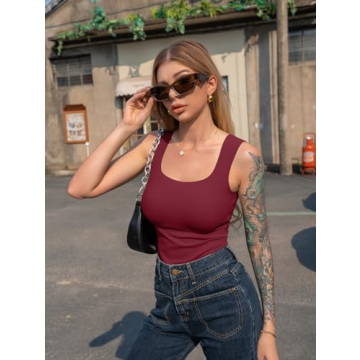 Stylish HYZ Women’s Ribbed Sleeveless Crop Tops in Black & Wine Red