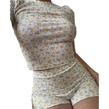 Multitrust Women Knit 2 Piece Outfit Set Long Sleeve Crop Tops and Shorts Casual Cover Up Pullover Top Streetwear