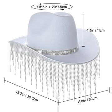 MGupzao White Sparkly Cowgirl Hat - Bachelorette Gift