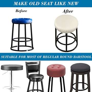 HFCNMY Stool Covers Round, Stretch PU Round Bar Stool Covers Waterproof Round Bar Stool Seat Covers Bar Chair Covers Washable Stool Cushion Slipcovers with Elastic Bands for 12-17 Inch Chair