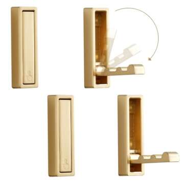 VOSEPO Folding Wall Hook, 4Pcs Foldable Coat Hooks Wall Mounted, Heavy Duty Wall Hooks Zinc Alloy No Rust Fold Up Hooks for Wall Hanging Coat, Towel, Key, Hat, Bag, Jacket, Backpack. (Gold)