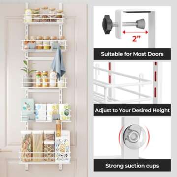 ODesign Over The Door Pantry Organizer, 5 Tier Adjustable Height Pantry Door Organizer,Narrow Pantry...