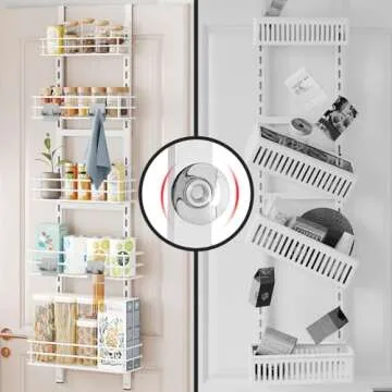 ODesign Over The Door Pantry Organizer, 5 Tier Adjustable Height Pantry Door Organizer,Narrow Pantry Door Organizers and Storage, Kitchen Over The Door Spice Racks,White