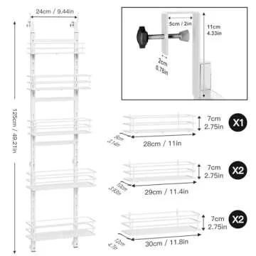 ODesign Over The Door Pantry Organizer, 5 Tier Adjustable Height Pantry Door Organizer,Narrow Pantry Door Organizers and Storage, Kitchen Over The Door Spice Racks,White