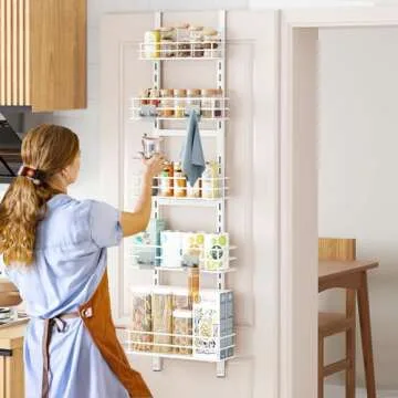 ODesign Over The Door Pantry Organizer, 5 Tier Adjustable Height Pantry Door Organizer,Narrow Pantry Door Organizers and Storage, Kitchen Over The Door Spice Racks,White