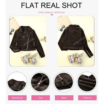 Dokotoo Womens Winter Fall Outfit Coats Long Sleeve Zipper Lapel Collar Cropped Casual Fashion Corduroy Shirts Bleted Motorcycle Jackets Brown Medium