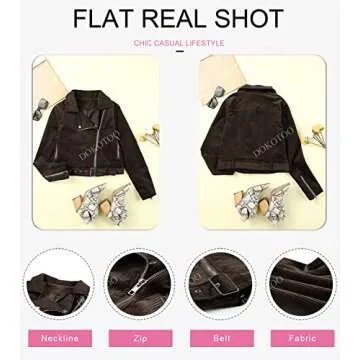 Dokotoo Womens Winter Fall Outfit Coats Long Sleeve Zipper Lapel Collar Cropped Casual Fashion Corduroy Shirts Bleted Motorcycle Jackets Brown Medium