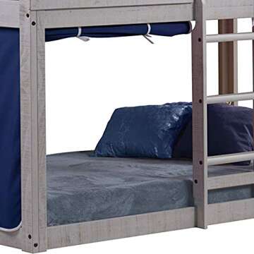 Donco Kids Deer Blind Cabin Twin Over Twin Rustic Light Grey Bunkbed with Blue Tent