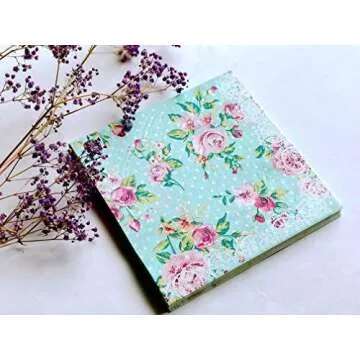 CIDBEST WallyE Paper Napkins for Bridal Shower Tea Party Birthday or Wedding, Vintage Blue Floral, 20 Pack