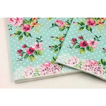 CIDBEST WallyE Paper Napkins for Bridal Shower Tea Party Birthday or Wedding, Vintage Blue Floral, 20 Pack