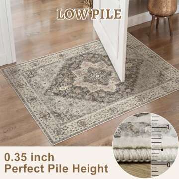 Tangsoo 2x6 Washable Runner Rug for Hallways, Non Slip Vintage Runner Rug, Soft Low Pile Long Rug Runner, Print Distressed Brown/Grey Carpet Runners for Kitchen Bedroom Entryway Bathroom Living Room