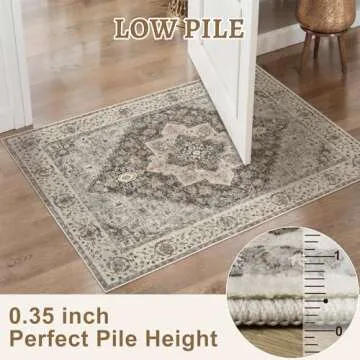 Tangsoo 2x6 Washable Runner Rug for Hallways, Non Slip Vintage Runner Rug, Soft Low Pile Long Rug Runner, Print Distressed Brown/Grey Carpet Runners for Kitchen Bedroom Entryway Bathroom Living Room