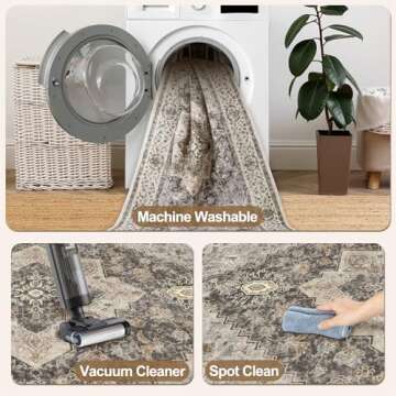 Tangsoo 2x6 Washable Runner Rug for Hallways, Non Slip Vintage Runner Rug, Soft Low Pile Long Rug Runner, Print Distressed Brown/Grey Carpet Runners for Kitchen Bedroom Entryway Bathroom Living Room