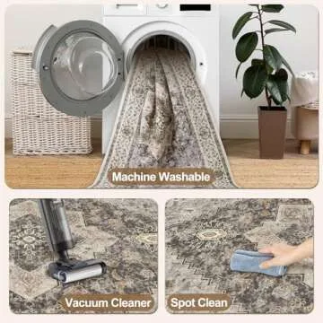 Tangsoo 2x6 Washable Runner Rug for Hallways, Non Slip Vintage Runner Rug, Soft Low Pile Long Rug Runner, Print Distressed Brown/Grey Carpet Runners for Kitchen Bedroom Entryway Bathroom Living Room