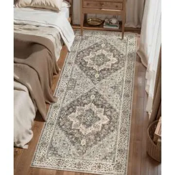 Tangsoo 2x6 Washable Runner Rug for Hallways, Non Slip Vintage Runner Rug, Soft Low Pile Long Rug Runner, Print Distressed Brown/Grey Carpet Runners for Kitchen Bedroom Entryway Bathroom Living Room