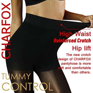 CHARFOX Women's Semi Sheer Tights for Everyday Comfort