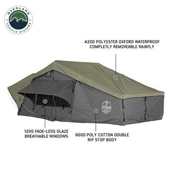 Overland Vehicle Systems HD Nomadic 3 Extended Soft Shell Roof Top Tent - Dark Gray Base with Green ...