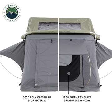 Overland Vehicle Systems HD Nomadic 3 Extended Soft Shell Roof Top Tent - Dark Gray Base with Green Rain Fly & Black 1000G PVC Travel Cover - Black Aluminum Base