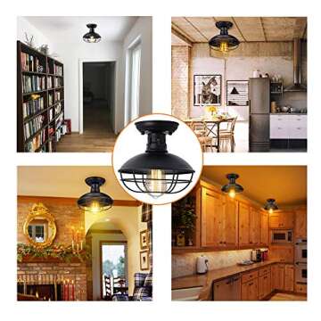 Farmhouse Flush Mount Ceiling Light - Easric Industrial Ceiling Light Fixture Rustic Black Metal Cage Close to Ceiling Lamp E26 Base for Hallway Foyer Kitchen Porch